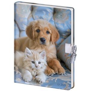 Pamiętnik z kłódką B6 Pies i Kot 60k. gładki. Wydawca: Helma 365. Multiszop.pl Opakowanie Pamiętnik z kłódką B6 Pies i Kot 60k. gładki