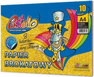 Papier brokat A4 samoprzylepny 10 kartek 8 kolorów. Wydawca: Alfa Pastello. Multiszop.pl Opakowanie Papier brokat A4 samoprzylepny 10 kartek 8 kolorów