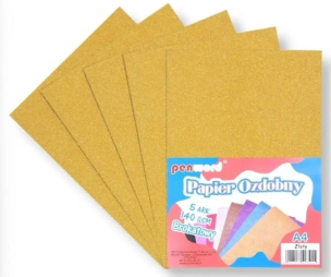 Opakowanie Papier ozdobny A4 brokatowy 140g złoty 5ark