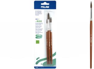 Opakowanie Pędzle okrągłe z włosia koziego Milan seria 101 3 sztuki na blistrze