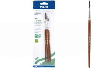 Opakowanie Pędzle okrągłe z włosia koziego Milan seria 101 3 sztuki na blistrze