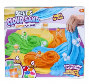 Piasek pachnący kinetyczny z foremkami. Wydawca: Scentos. Multiszop.pl Opakowanie Piasek pachnący kinetyczny z foremkami