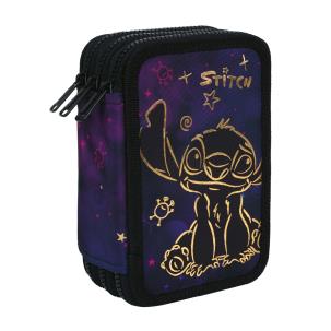 Piórnik potrójny z wyposażeniem Disney Gold  Stitch Jumper 3. Wydawca: Patio. Multiszop.pl Opakowanie Piórnik potrójny z wyposażeniem Disney Gold  Stitch Jumper 3