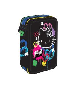 Opakowanie Piórnik potrójny z wyposażeniem Hello Kitty Jumper 3 Black Neon