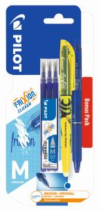 Opakowanie Pióro kulkowe Frixion Clicker Pilot granatowe + wkład granatowy x3 + zakreślacz żółty x1 blister