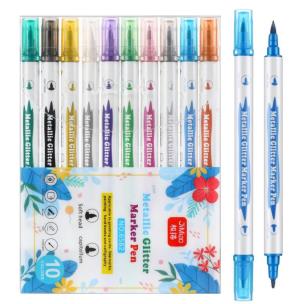 Opakowanie Pisaki metaliczne dwustronne z brokatem 10 kolorów