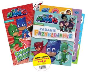 PJ Masks. Zadanie przyklejanie. Autor:   Praca zbiorowa. Multiszop.pl Okładka książki PJ Masks. Zadanie przyklejanie