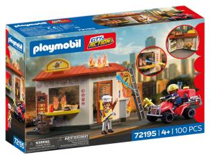 Opakowanie Playmobil Quad straży pożarnej oraz stoisko z burg 72195