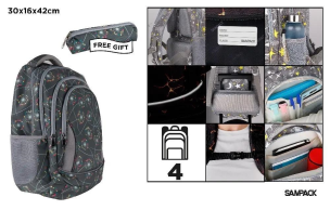 Opakowanie Plecak czterokomorowy 30x16x42cm + piórnik