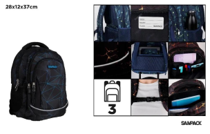 Opakowanie Plecak geometryczny trzykomorowy czarny 28x12x37cm