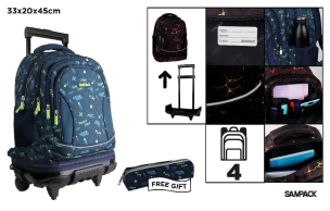 Opakowanie Plecak ze stelażem i kółkami 4 komory + piórnik