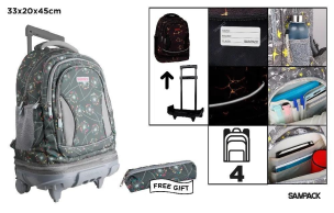 Opakowanie Plecak ze stelażem i kółkami 4 komory + piórnik