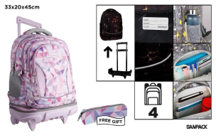 Opakowanie Plecak ze stelażem i kółkami 4 komory + piórnik