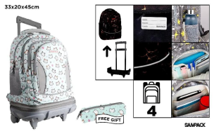 Opakowanie Plecak ze stelażem i kółkami 4 komory + piórnik