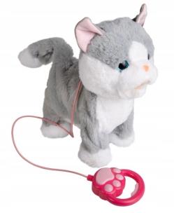 Opakowanie Pluszowy Kot interaktywny chodzący szary na smyczy