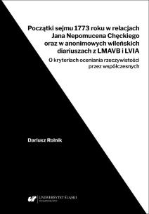 Okładka książki Początki sejmu 1773 roku w relacjach Jana Nepomuce