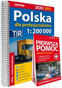 Okładka książki Polska Atlas Samochodowy dla Profesjonalistów 1:200 000 + Pierwsza Pomoc 2025/2026