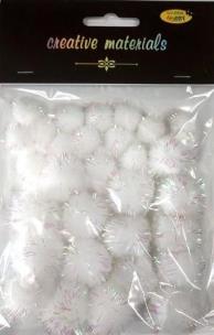 Opakowanie Pompony glitter białe 15x25mm 30szt