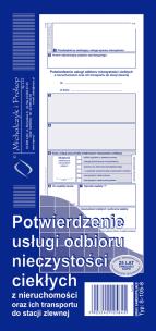 Potwierdzenie usługi odbioru nieczystości ciekłych oraz ich transportu do stacji zlewnej. Wydawca: MICHALCZYK i PROKOP druki. Multiszop.pl Opakowanie Potwierdzenie usługi odbioru nieczystości ciekłych oraz ich transportu do stacji zlewnej