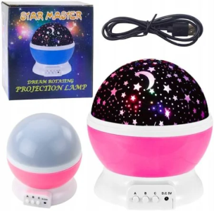 Projektor gwiazd obrotowy LED różowy. Wydawca: Leantoys. Multiszop.pl Opakowanie Projektor gwiazd obrotowy LED różowy