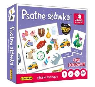Psotne słówka - głoski syczące. Wydawca: Adamigo. Multiszop.pl Opakowanie Psotne słówka - głoski syczące