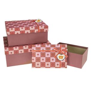 Opakowanie Pudełko prostokątne z kokardą 3szt czerw ROZETTE