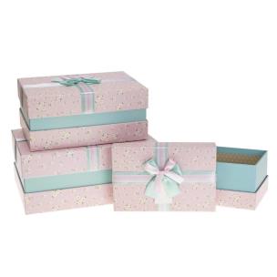 Opakowanie Pudełko prostokątne z kokardą 3szt różowy ROZETTE