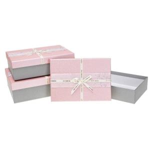 Opakowanie Pudełko prostokątne z kokardą 3szt różowy ROZETTE