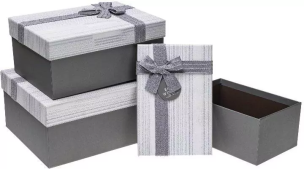 Opakowanie Pudełko prostokątne z kokardą 3szt szary ROZETTE