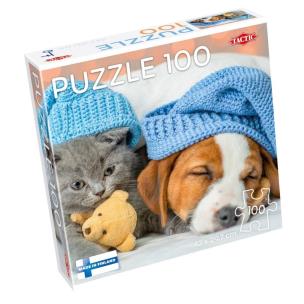 Puzzle 100 el. Słodki kiciuś i śpiący piesek. Wydawca: Tactic. Multiszop.pl Opakowanie Puzzle 100 el. Słodki kiciuś i śpiący piesek