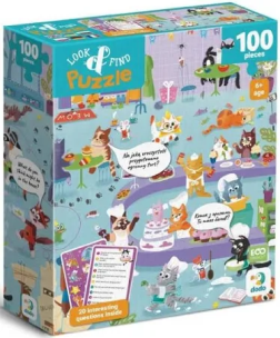 Puzzle 100 Look&Find Kocie kafejka. Wydawca: Dodo. Multiszop.pl Opakowanie Puzzle 100 Look&Find Kocie kafejka