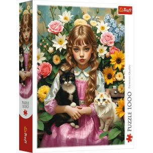 Opakowanie Puzzle 1000 Dziewczynka z kotami TREFL