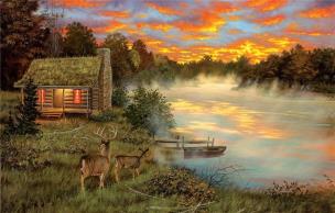 Opakowanie Puzzle 1000 Piękna chatka nad jeziorem