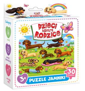 Opakowanie Puzzle 30 Jamniki Dzieci kontra Rodzice