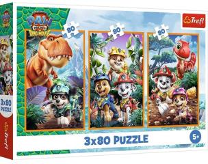 Opakowanie Puzzle 3x80 Bohaterowie dinozaurów TREFL