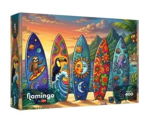 Opakowanie Puzzle 400 Flamingo -Letnia przygoda na fali TREFL