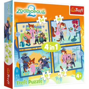 Opakowanie Puzzle 4w1 Zootopia pełna przygód TREFL