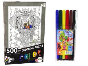 Puzzle 500 do kolorowania Słoń. Wydawca: Leantoys. Multiszop.pl Opakowanie Puzzle 500 do kolorowania Słoń