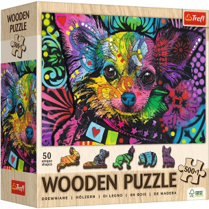 Opakowanie Puzzle drewniane 500+1 Kolorowy szczeniak TREFL