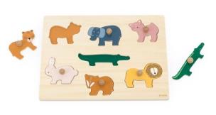 Puzzle drewniane ze zwierzętami 7el. Wydawca: Trixie Baby. Multiszop.pl Opakowanie Puzzle drewniane ze zwierzętami 7el