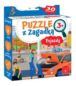 Puzzle z Zagadką Pojazdy 3+. Wydawca: Kangur. Multiszop.pl Opakowanie Puzzle z Zagadką Pojazdy 3+