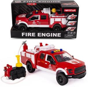 Samochód strażacki Pick-up z pojemnikiem i pompką. Wydawca: Lena. Multiszop.pl Opakowanie Samochód strażacki Pick-up z pojemnikiem i pompką