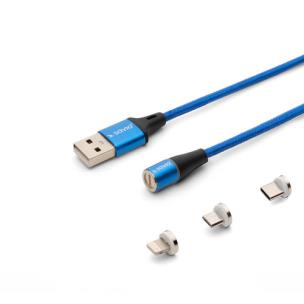 Okładka książki SAVIO KABEL MAGNETYCZNY USB - USB TYP C, MICRO I LIGHTNING, 2M, NIEBIESKI CL-157