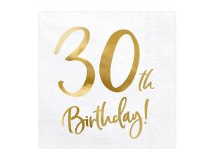 Opakowanie Serwetki 30th Birthday białe 33x33cm 20szt