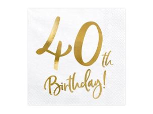 Opakowanie Serwetki 40th Birthday białe 33x33cm 20szt