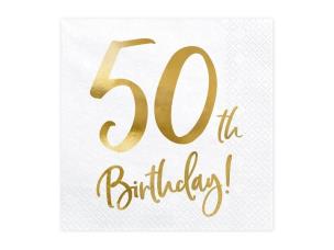 Opakowanie Serwetki 50th Birthday białe 33x33cm 20szt