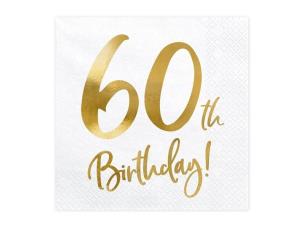 Opakowanie Serwetki 60th Birthday białe 33x33cm 20szt