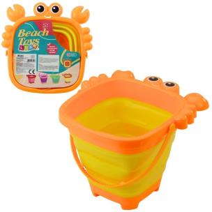 Składane wiaderko silikonowe krab pomarańczowe. Wydawca: Leantoys. Multiszop.pl Opakowanie Składane wiaderko silikonowe krab pomarańczowe