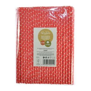 Opakowanie Słomki papierowe czerwone w białe kropki 144szt