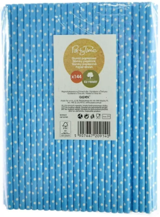 Opakowanie Słomki papierowe niebieskie w białe kropki 144szt